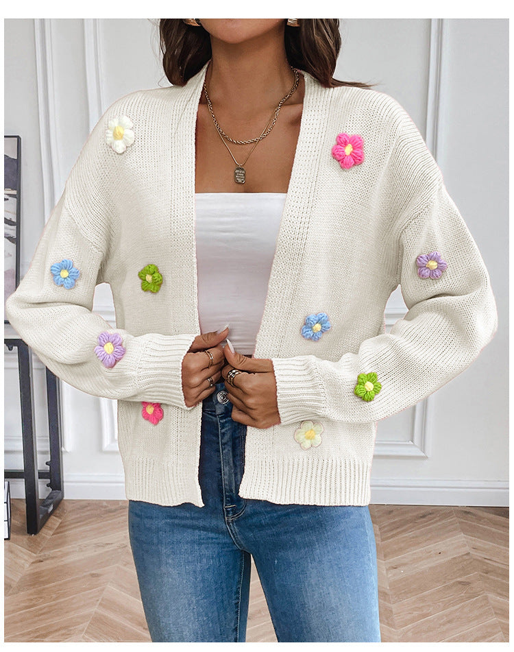 Flower Sweet Knitted Cardigan Sweater For Women