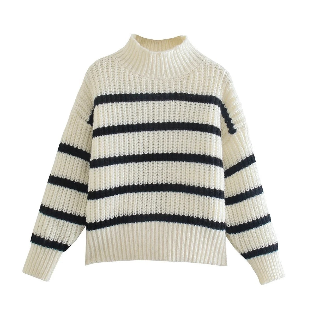 European And American Ins Striped Half Turtleneck Knitted Sweater Women