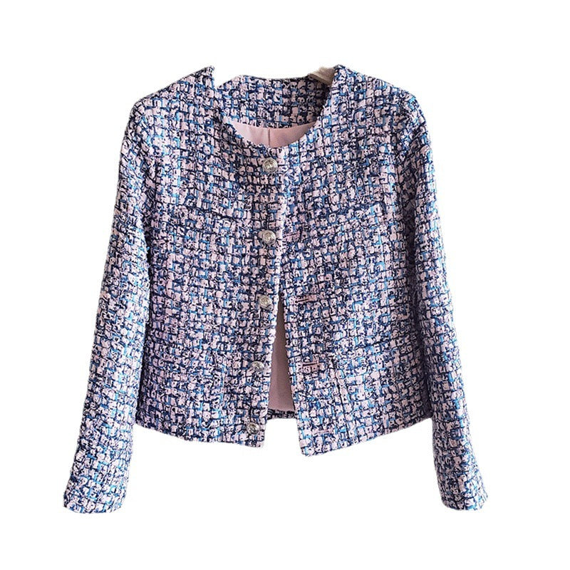 Fashionable And Simple Women's Tweed Polyester Jacket