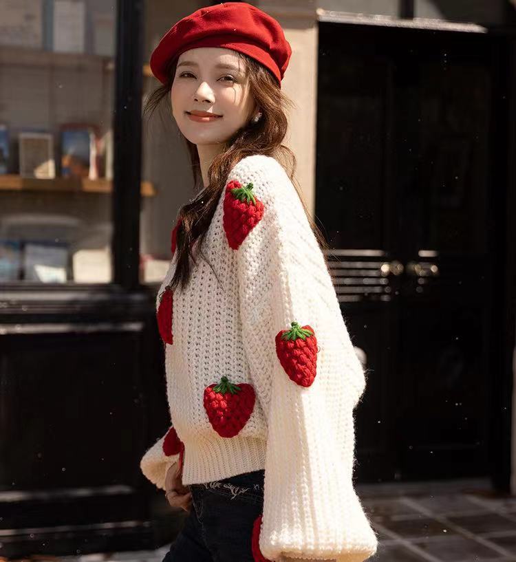 Strawberry Crochet Knit Sweater