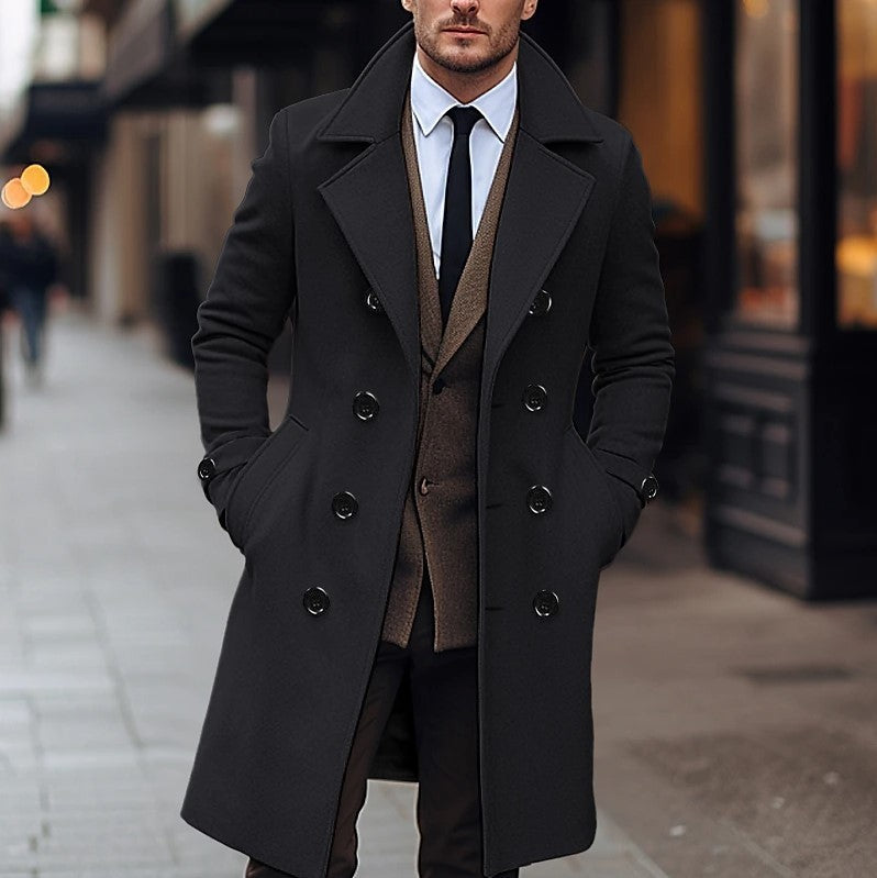 Men's  Woolen  Double Breasted Long Coat