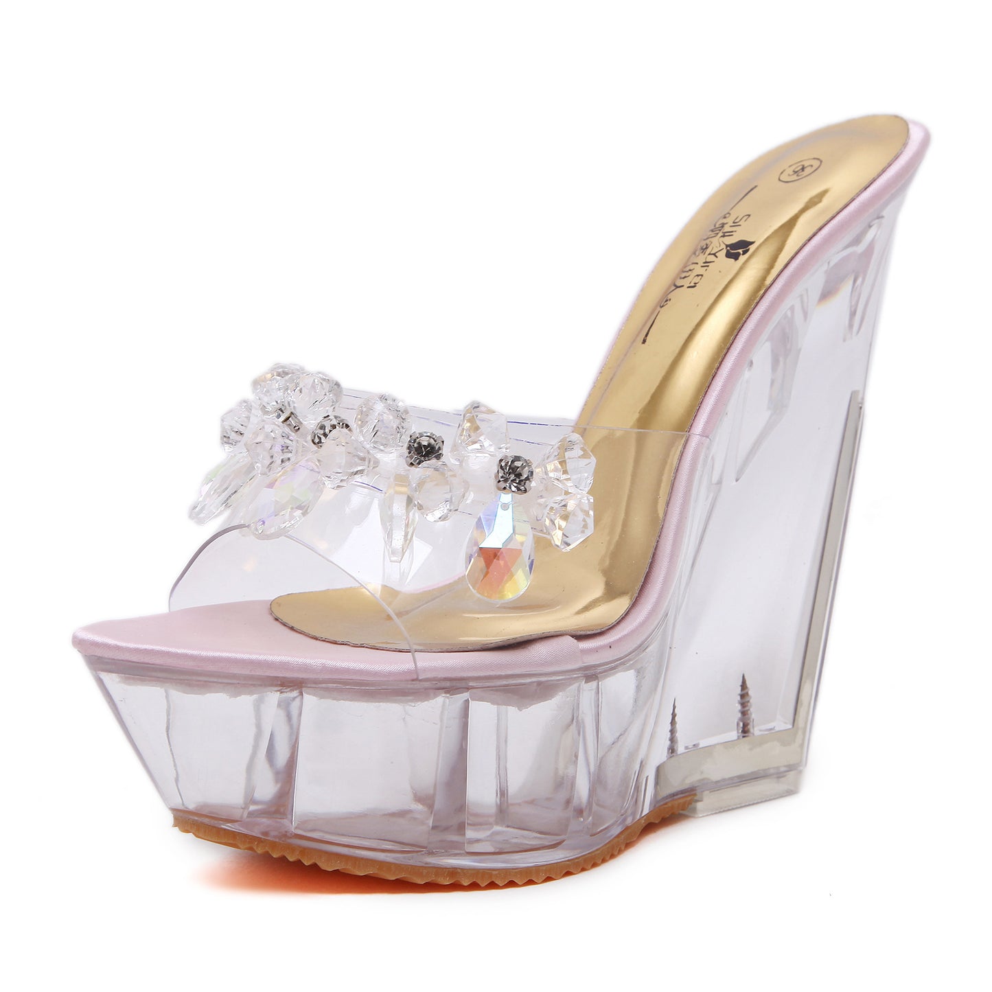 Glass Drill Crystal Wedge Slippers For Women