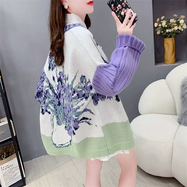 Retro Ethnic Style Knitted Cardigan For Women Loose Sweater Coat