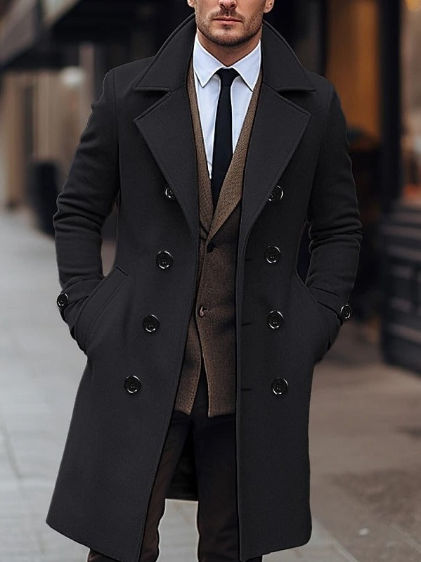 Men's  Woolen  Double Breasted Long Coat