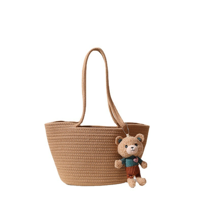 Casual Cotton Thread Shoulder Straw Bag