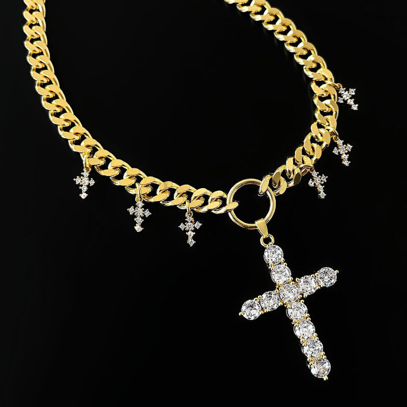 Vintage Diamond Cross Starry Necklace