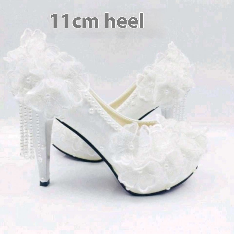 High-heeled Flower Rhinestone Tassel Bride Shoe