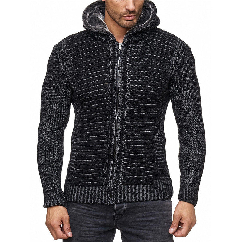 Sweater Men's High Neck Hooded Knitted Top