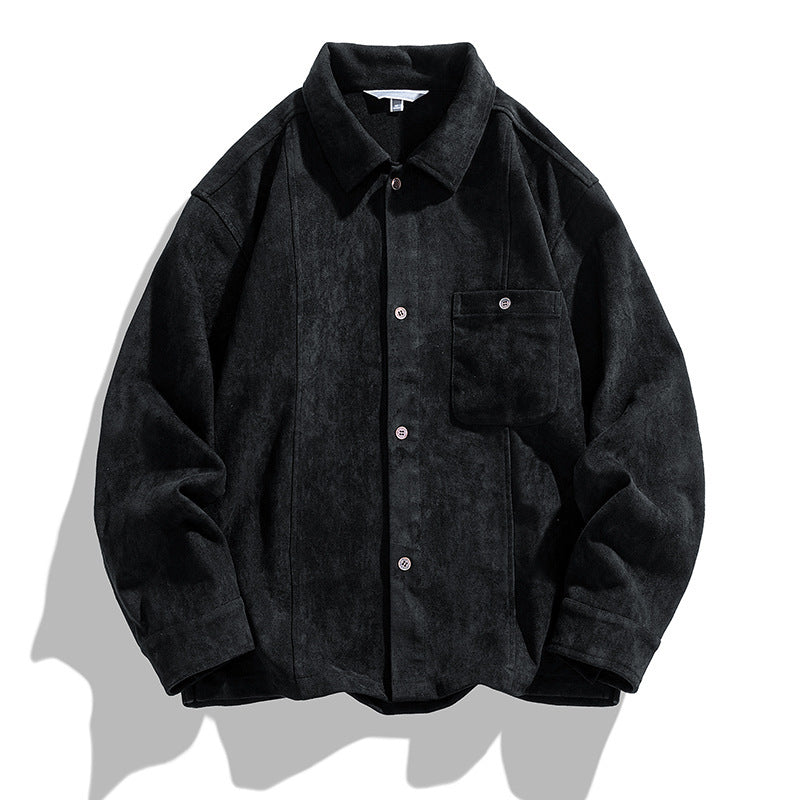 Men's Solid Color American Retro Velvet Shirt