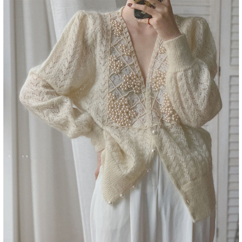 Pearl Embellished Cardigan And Mohair Sweater