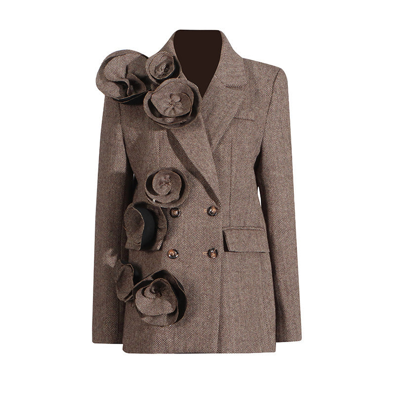 Temperament Commute Style Handmade Three-dimensional Flower Suit Jacket