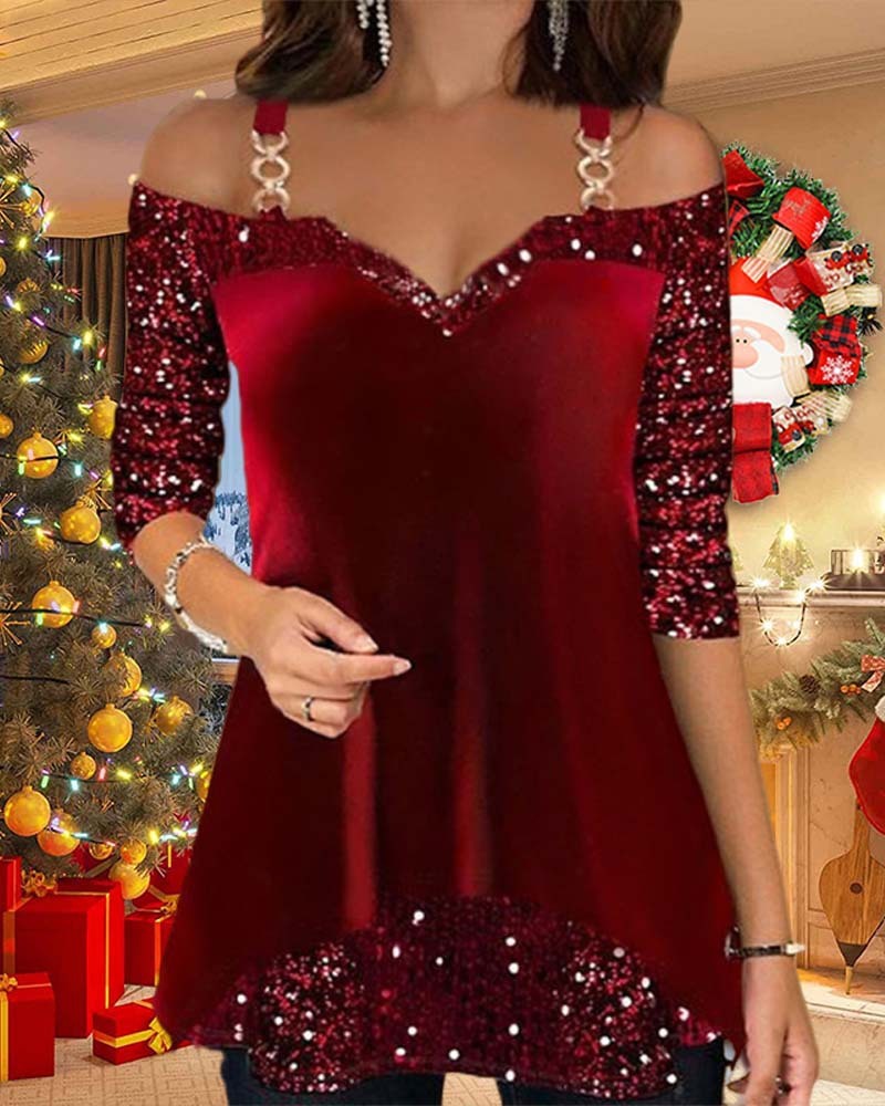 Sequin Splicing Sling Top Women's Clothing