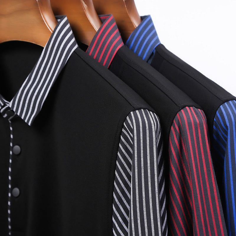 Men's False Two Pieces Striped Sleeve Shirt