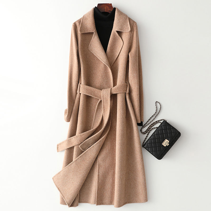 Women's Solid Color Mid-length Wool Slim-fit Coat