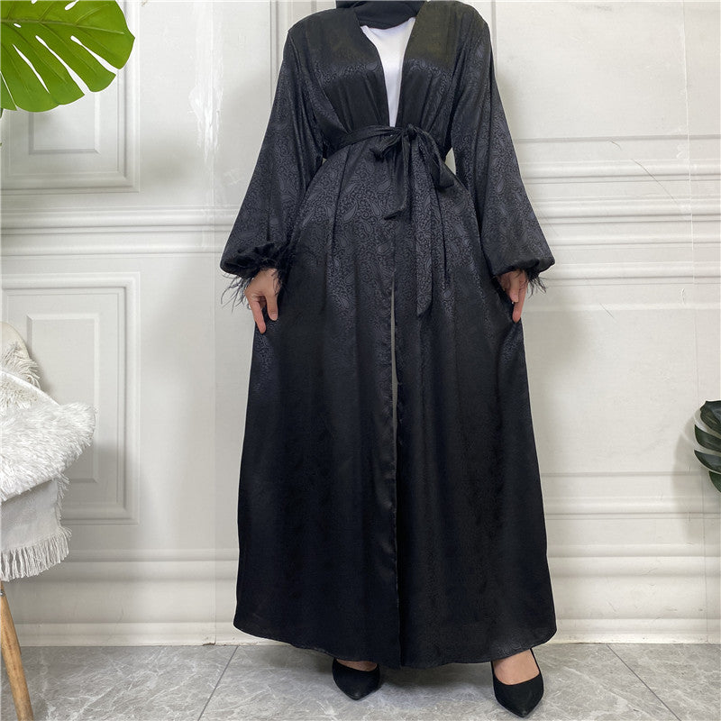 Muslim Clothing Printed Satin Long Sleeve Dress