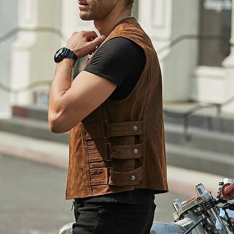 Men's Leather Waistcoat Single-breasted Jacket