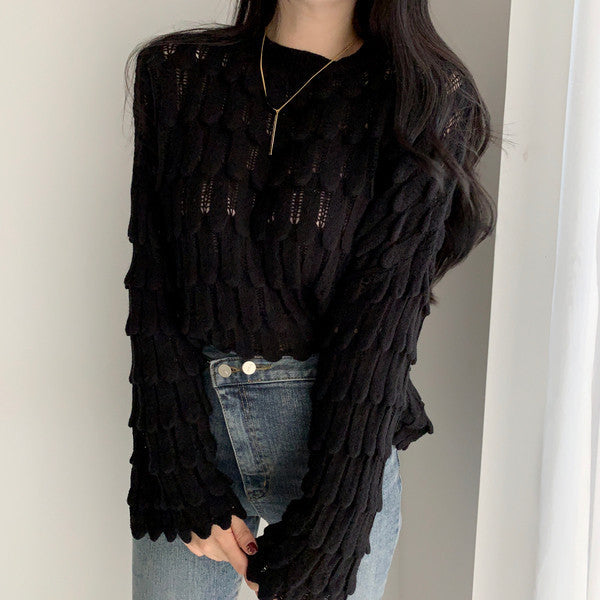 Round Neck Feather Flared Sweater Women