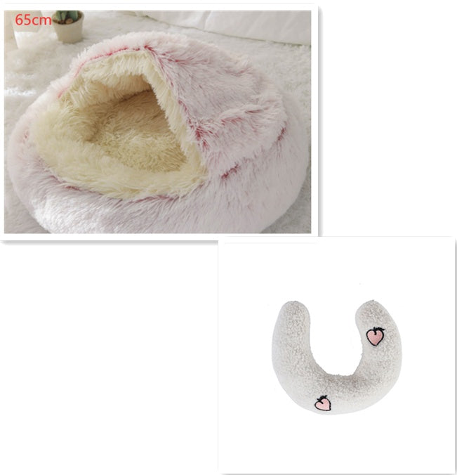 2 In 1 Dog And Cat Bed Pet Winter Bed Round Plush Warm Bed House