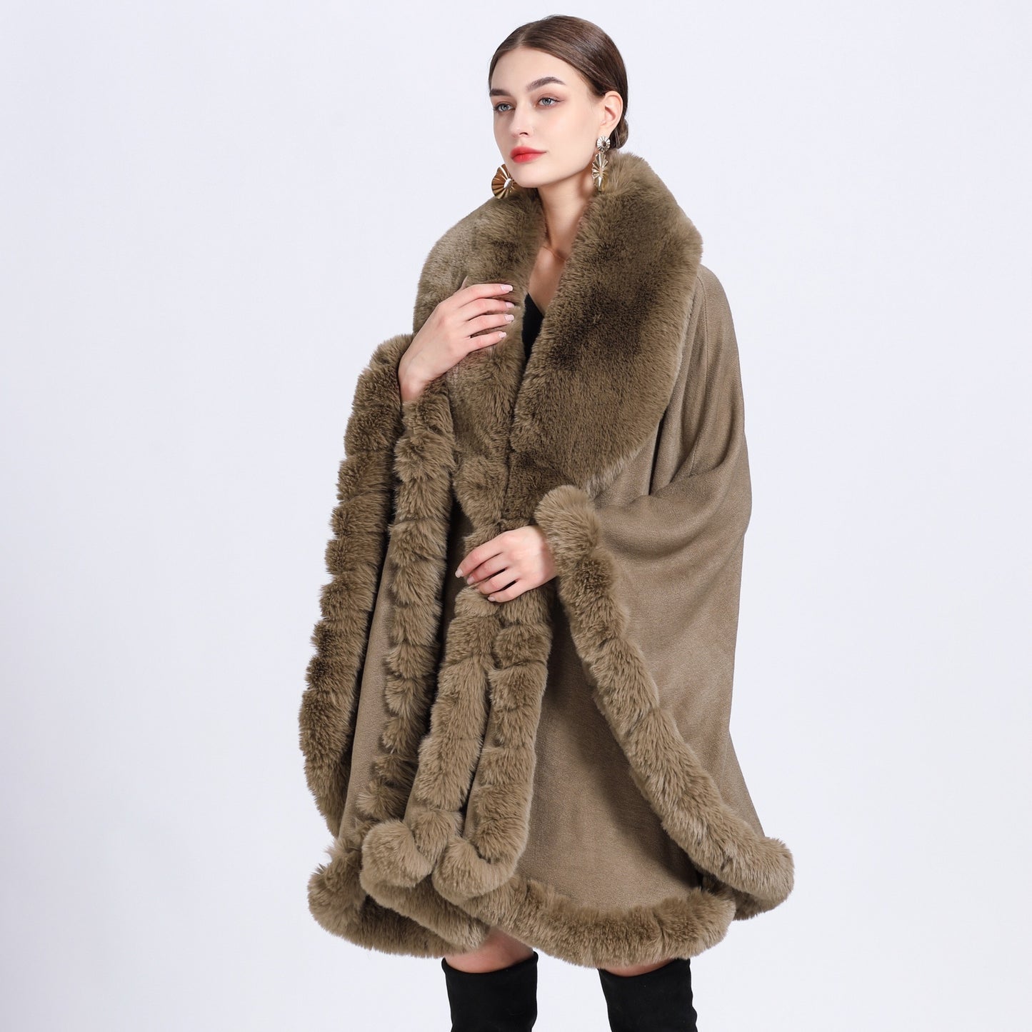 Fur Collar Shawl Cape Knitted Cardigan Baggy Coat