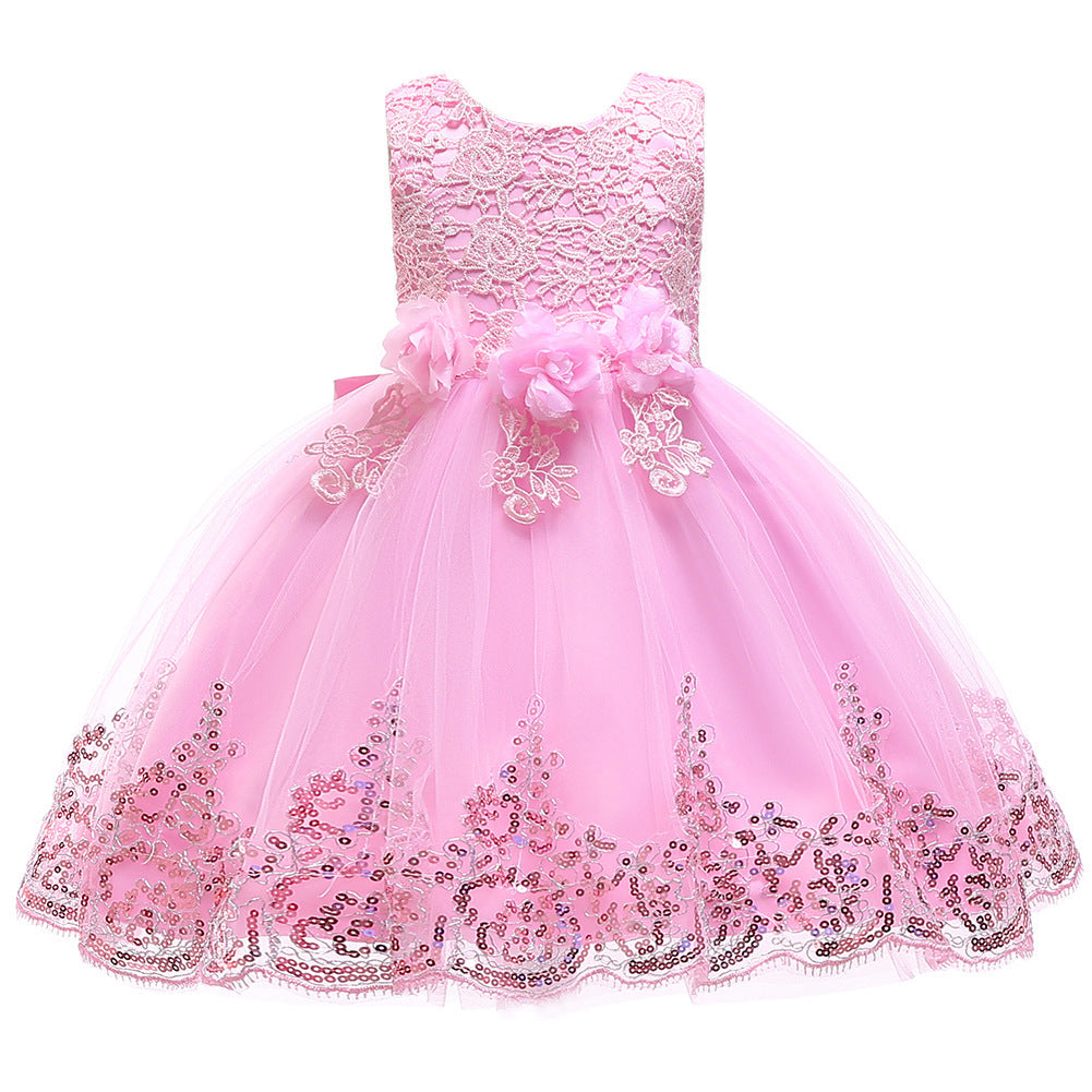 Sequined Trailing Lace Princess Dress Children Shirt