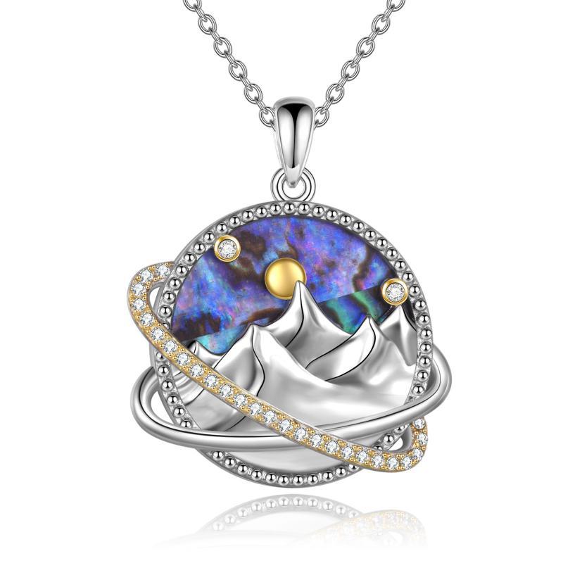 Sterling Silver Universe Planet Sun Moutain Pendant Necklace