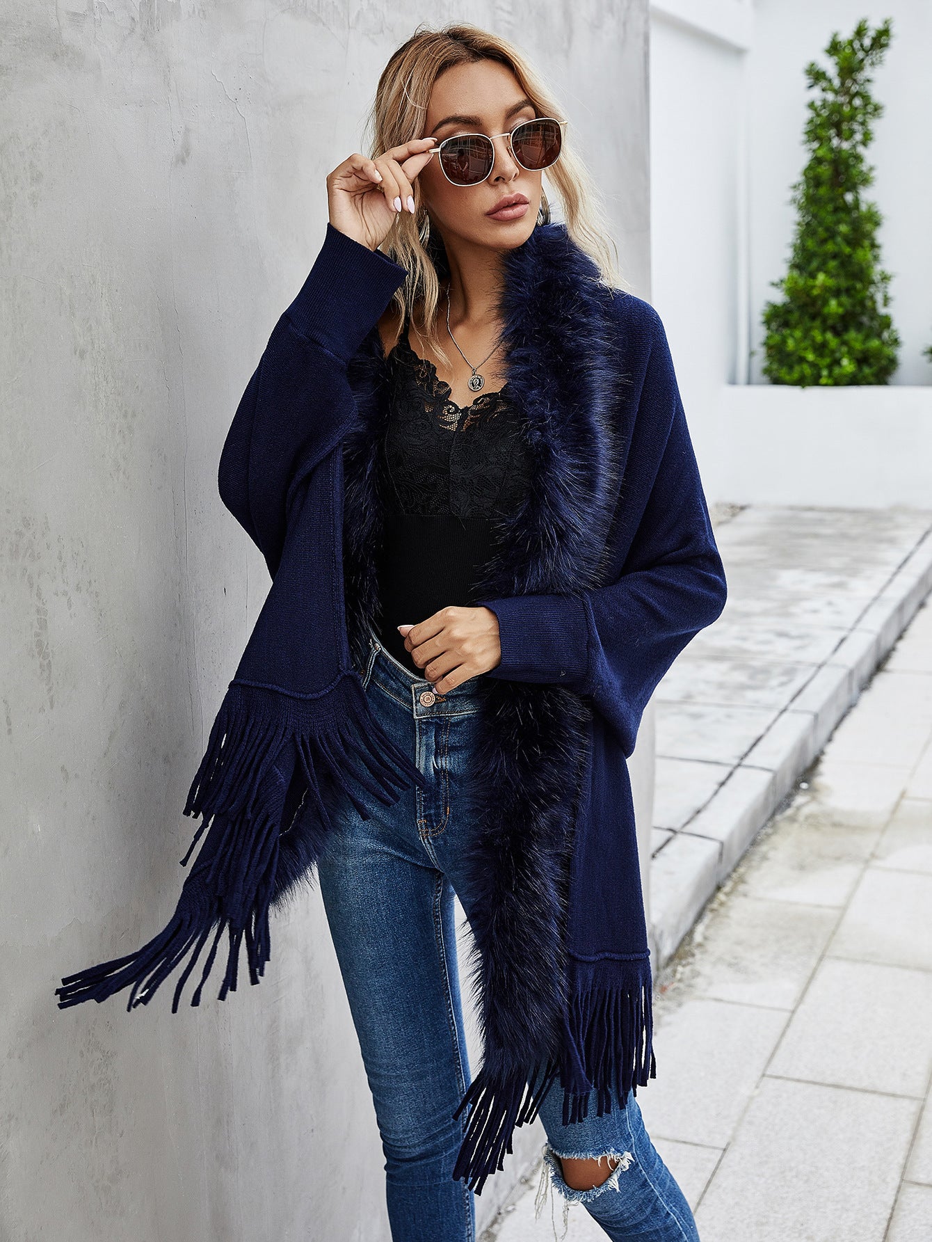 New Fur Collar Shawl Cardigan Sweater Coat