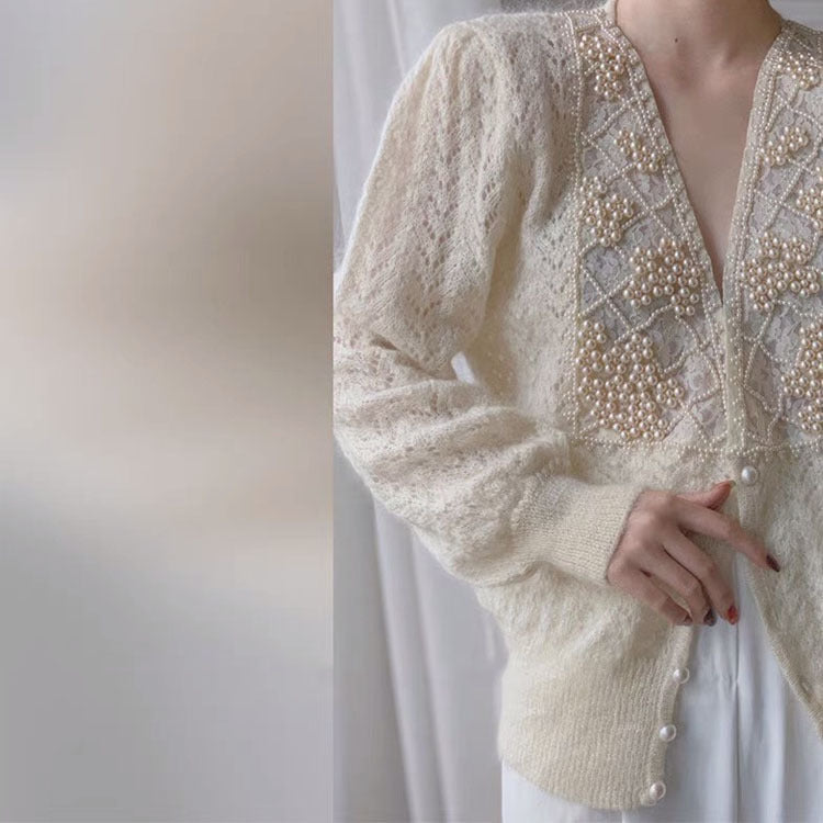 Pearl Embellished Cardigan And Mohair Sweater