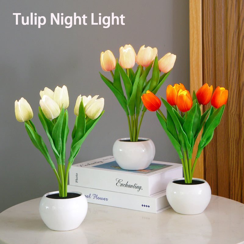 LED Tulip Flower Night Light Artificial Flowerpot