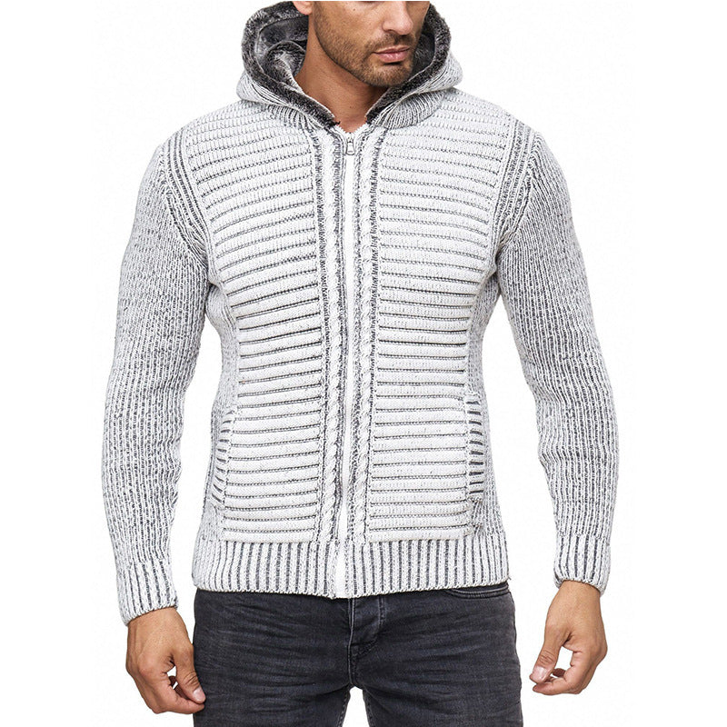 Sweater Men's High Neck Hooded Knitted Top