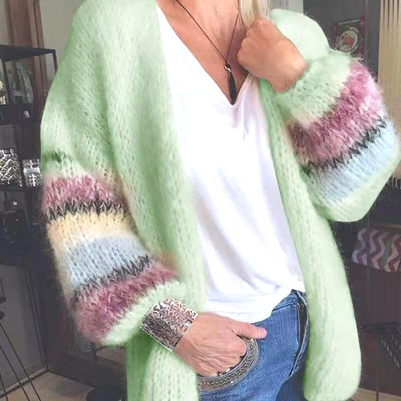 European and American Striped Sweater Cardigan for Women