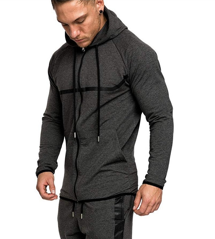 Men's casual color blocking sports cardigan Hoodie