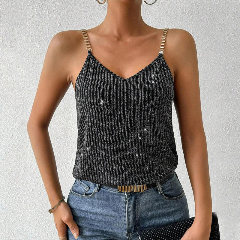 Strap Stitching Chain Elegant Women's Top