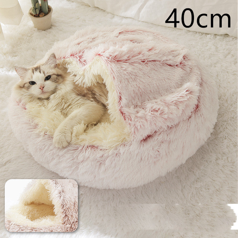 2 In 1 Dog And Cat Bed Pet Winter Bed Round Plush Warm Bed House