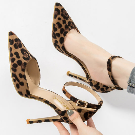 Hollowed Sandals Stiletto Leopard Print