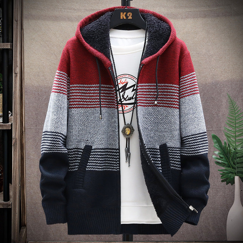 Men's Striped Colorblock Casual Hooded Cardigan