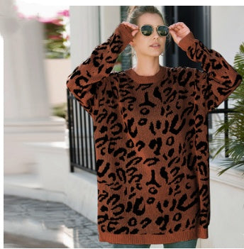 Loose leopard print sweaters with long sleeves