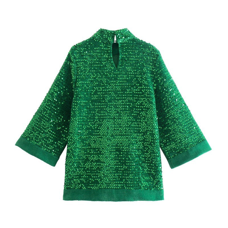 Long-sleeved Loose Sequined Women's Blouse