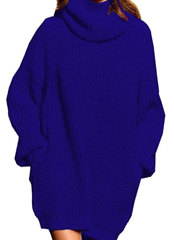 Women's Long-sleeved High-neck Pocket Mid-length Dress Sweater