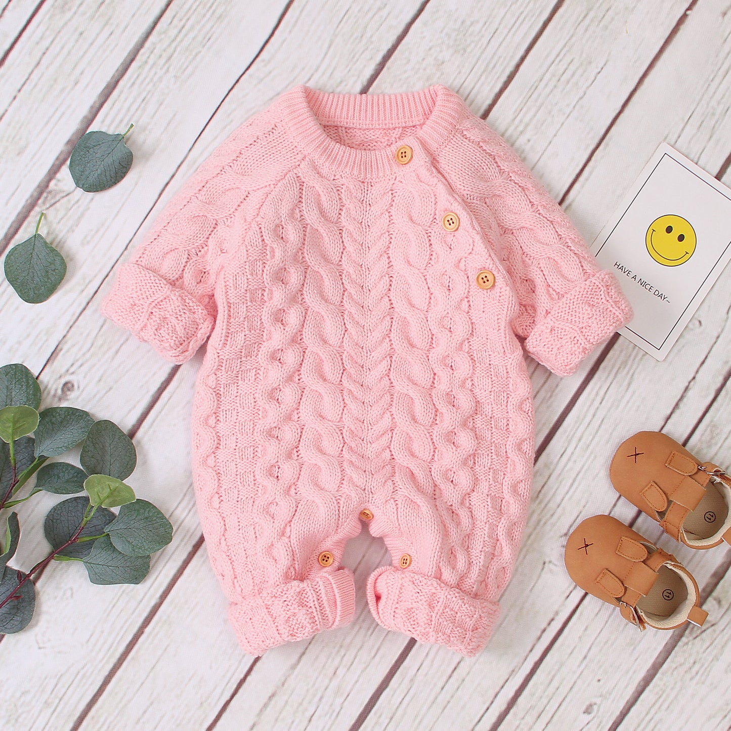 Knitted Solid Color Baby Jumpsuit