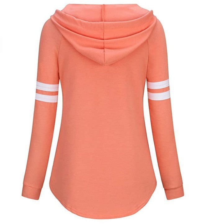 Casual Striped Long-Sleeved Top Hooded Sweater Women