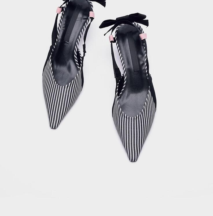 Boussac Stripe Kitten Heel Women Mules Pointed Toe Bowtie