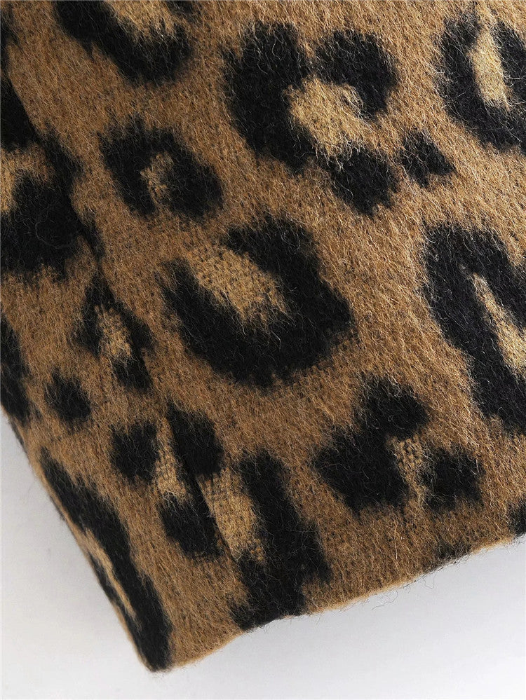 Sexy Leopard Print  Mid-Length Woolen Jacket