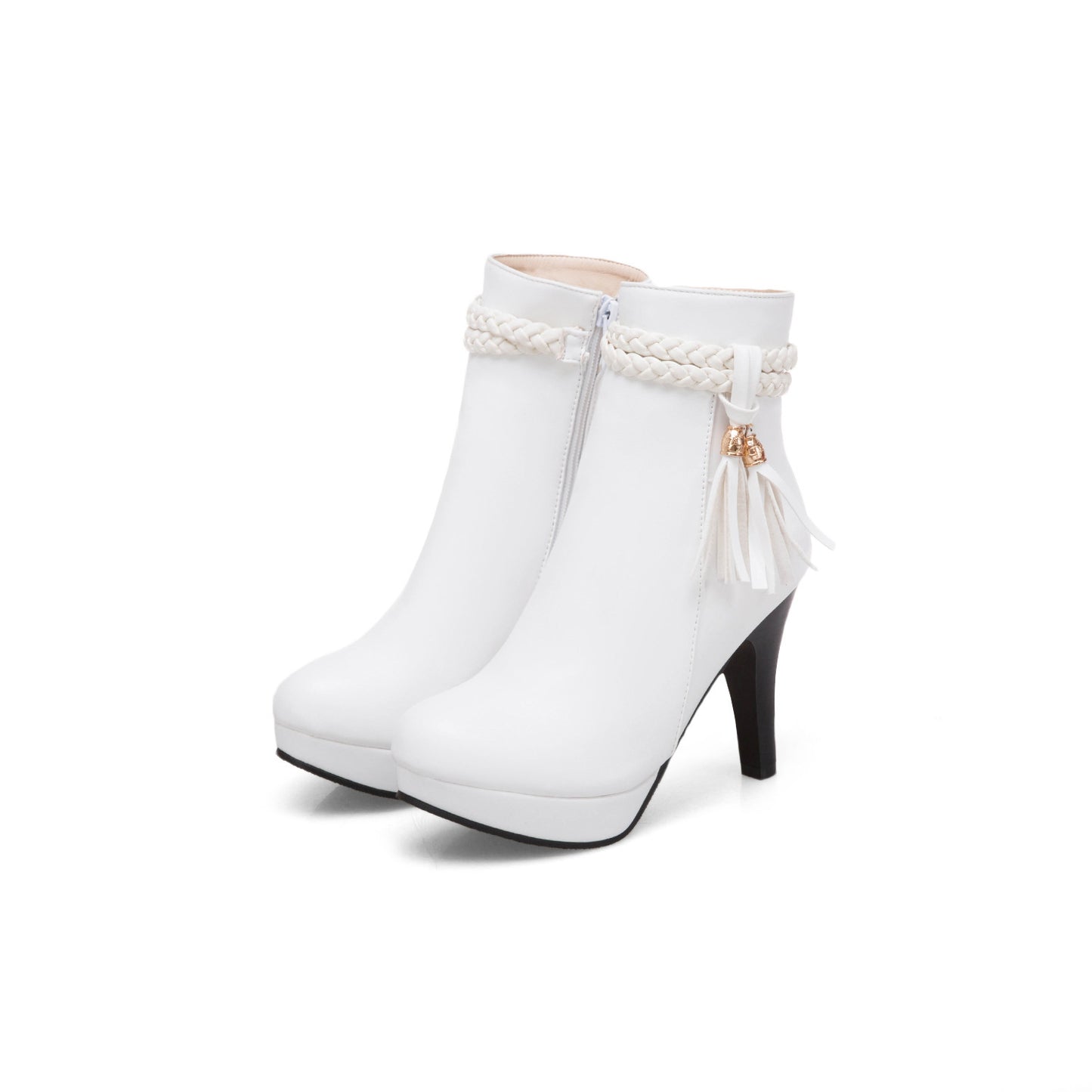 Women's Round Toe Side Zipper Tassel Ankle Boots