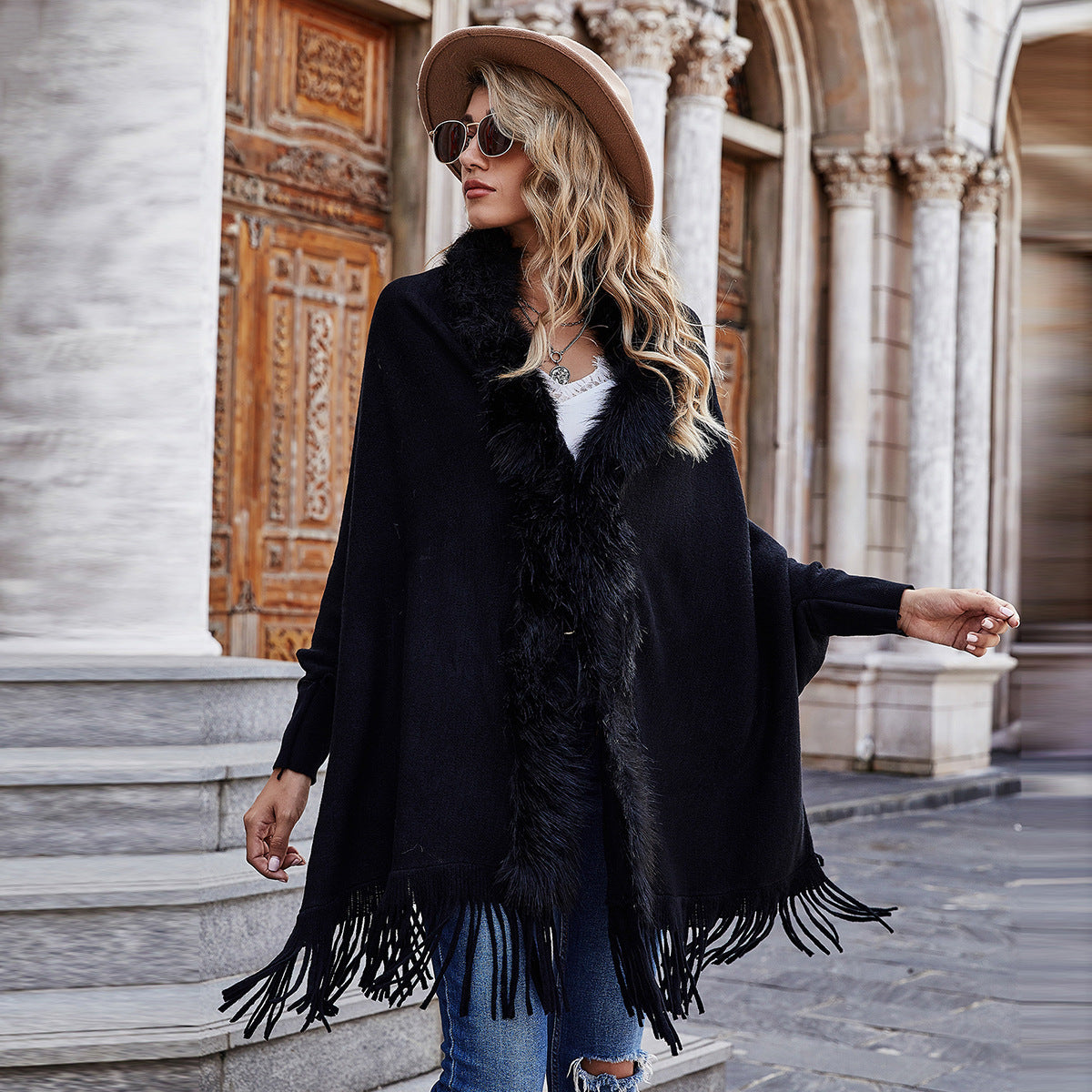 New Fur Collar Shawl Cardigan Sweater Coat