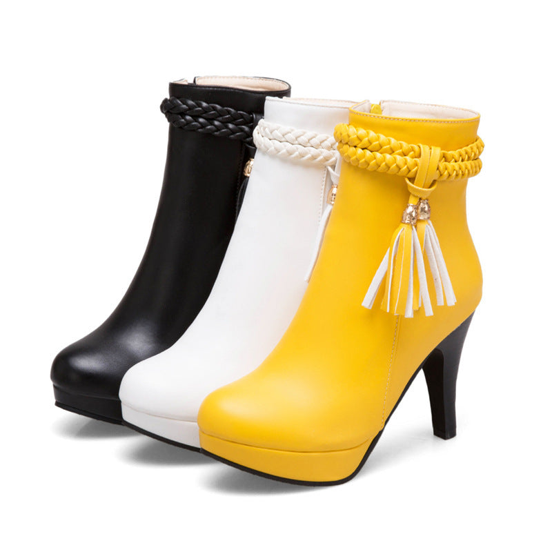 Women's Round Toe Side Zipper Tassel Ankle Boots