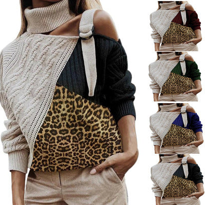 Leopard Stitching Women's sweater