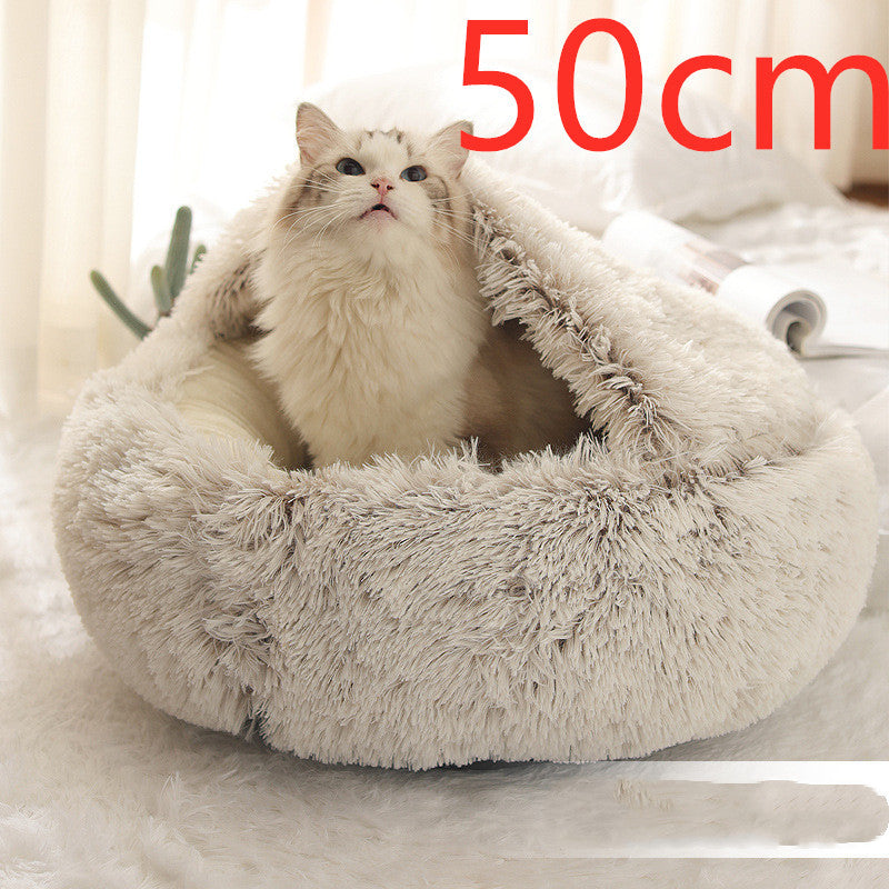 2 In 1 Dog And Cat Bed Pet Winter Bed Round Plush Warm Bed House