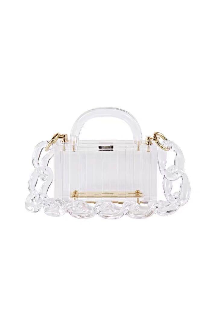 Transparent acrylic chain mini portable small square bag