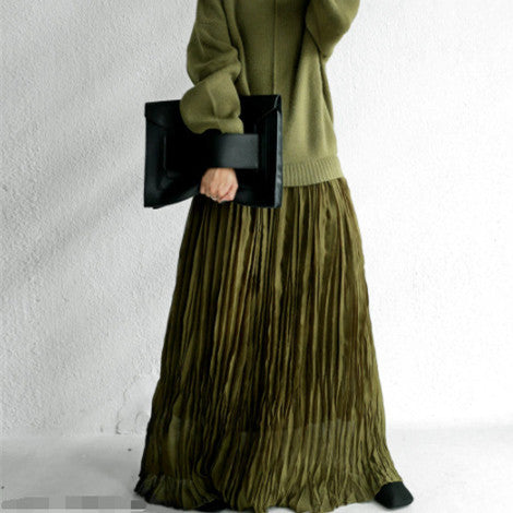 Autumn And Winter Versatile Sweater Pleated Patchwork  Women Skirt