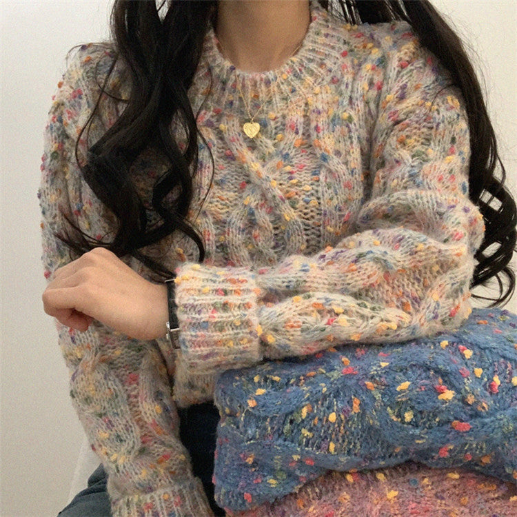 Candy contrast color little age knit sweater women